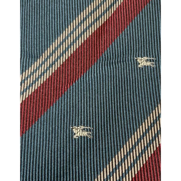 BURBERRYS Green Striped Monogrammed Logo Silk Tie ENGLAND 59"/ 3.2" EC - Picture 3 of 4